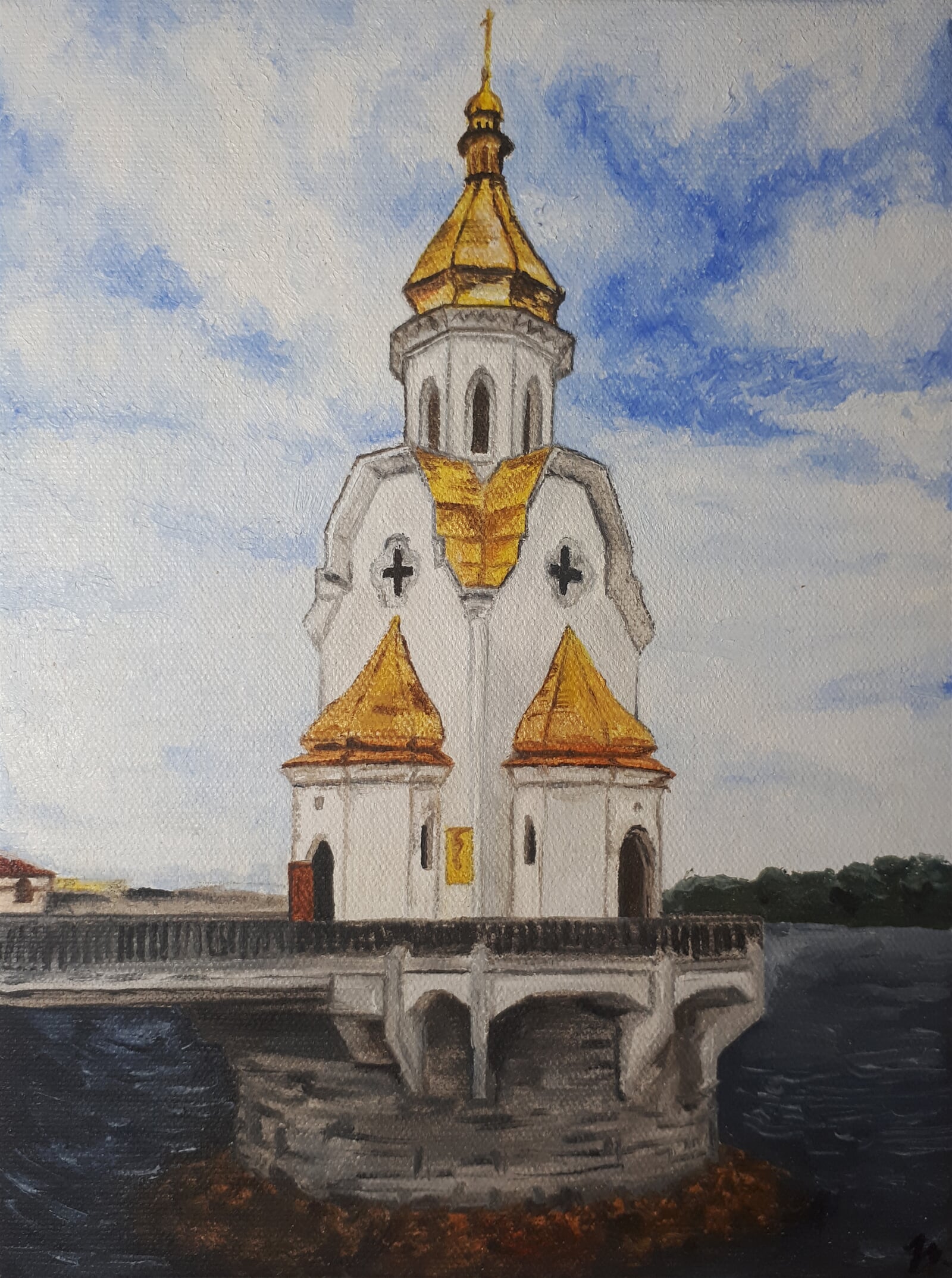 Jakub Neumann: Chrám svatého Mikuláše Divotvůrce na vodě v Kyjevě, 24 × 17 cm