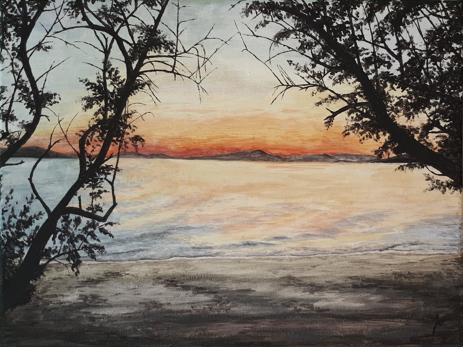 Jakub Neumann: Západ slunce na řeckém pobřeží, 20 × 30 cm