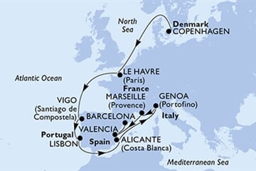 MSC Euribia - Dánsko, Francie, Španělsko, Portugalsko, Itálie (z Kodaně)