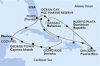 MSC Seascape - USA, Bahamy, Portoriko, Dominikán.rep., Jamajka, ... (z Miami)