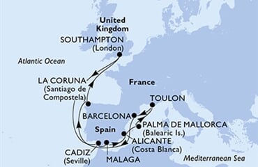 MSC Virtuosa - Velká Británie, Španělsko, Francie (ze Southamptonu)