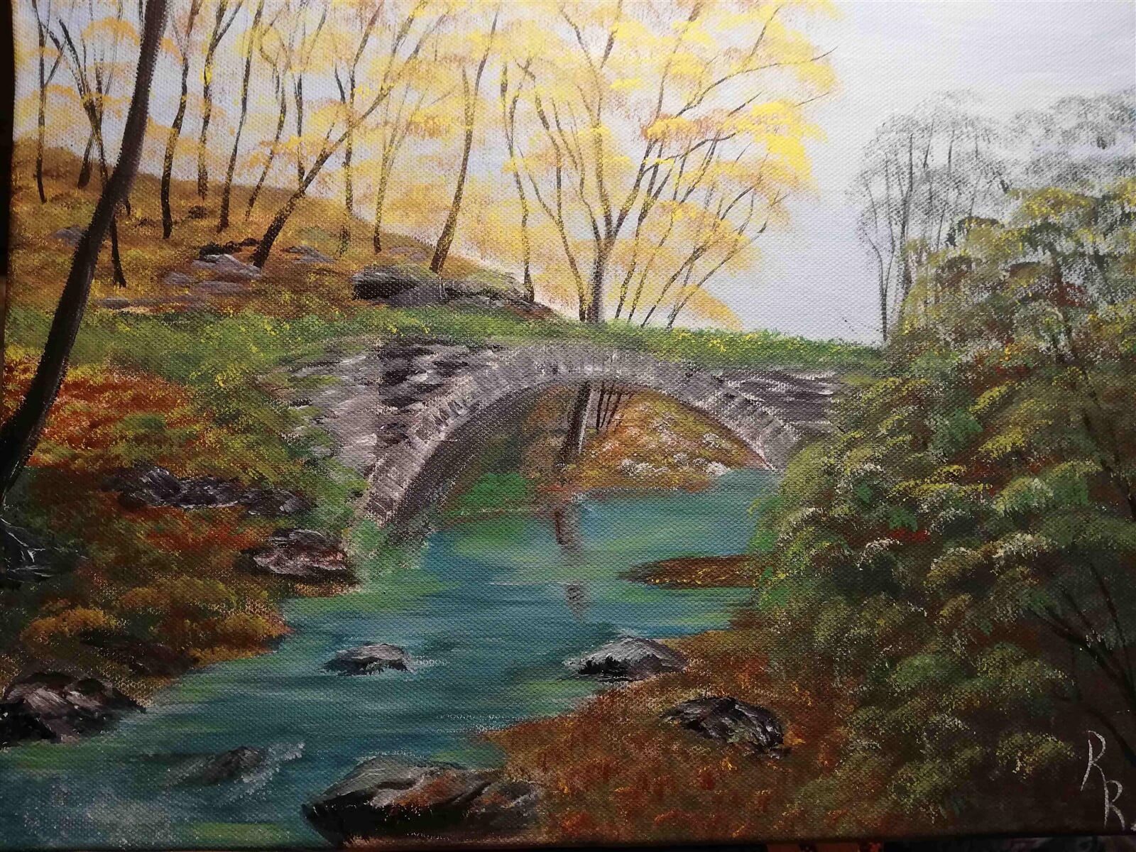 Renata Richenza Reichelová: Přes řeku podzim, 30 × 40 cm