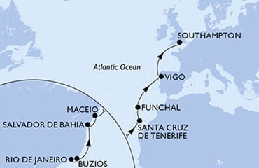 MSC Preziosa - Brazílie, Španělsko, Portugalsko, Velká Británie (z Rio de Janeira)