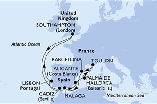 MSC Virtuosa - Velká Británie, Španělsko, Francie, Portugalsko