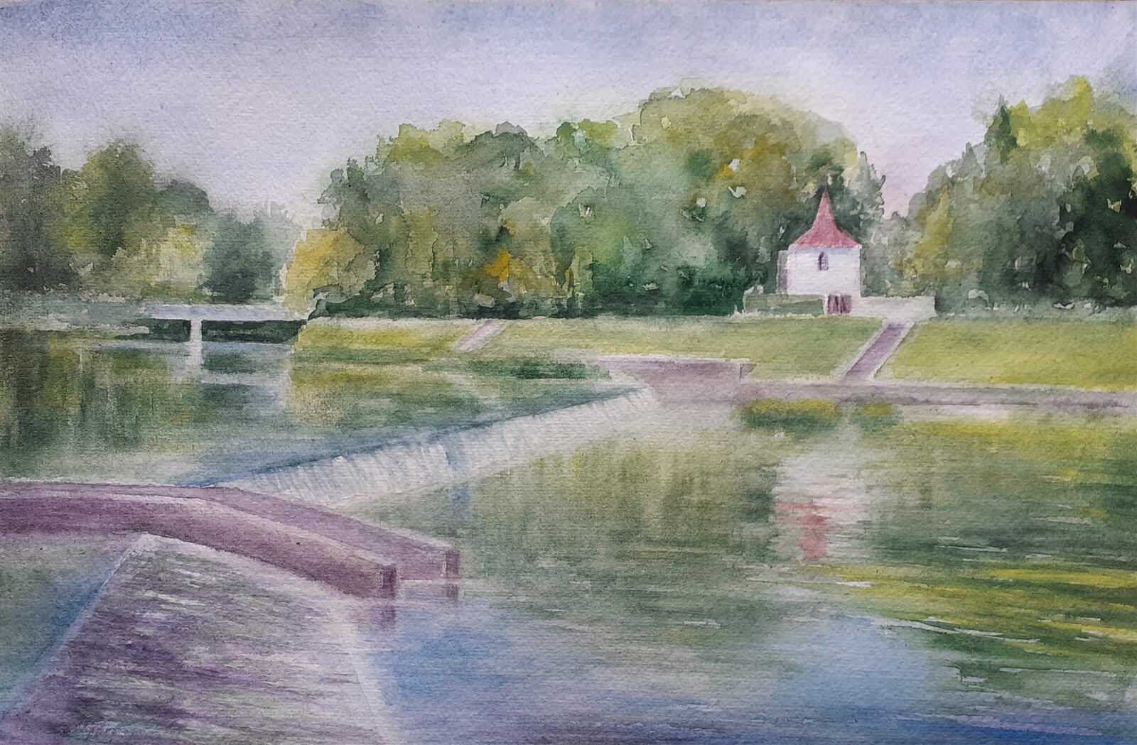 Jiří Koptík : Otava v Písku, 30 × 42 cm
