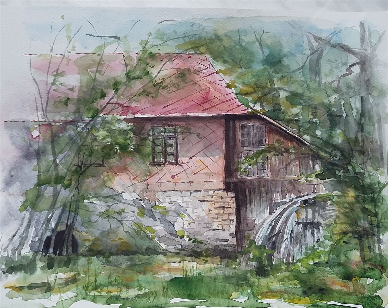 Jiří Koptík : Stará pila ve Spáleném Poříčí, 30 × 40 cm