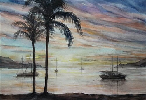 Večer v Port Elizabeth na ostrově Bequia, Svatý Vincenc a Grenadiny