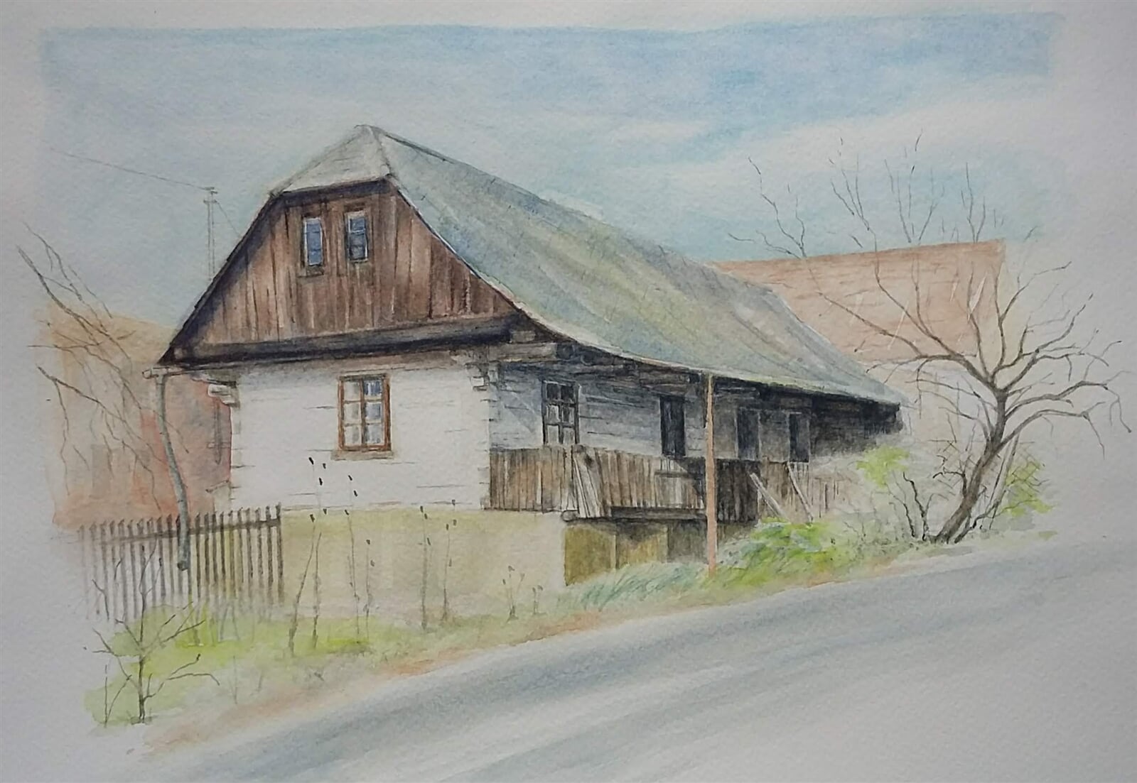Jiří Koptík : Roubenka v Číčově, 30 × 40 cm