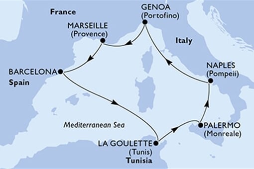 MSC Grandiosa - Itálie, Francie, Španělsko, Tunisko