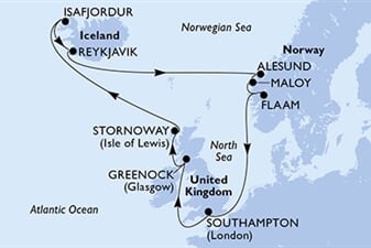 MSC Virtuosa - Velká Británie, Island, Norsko