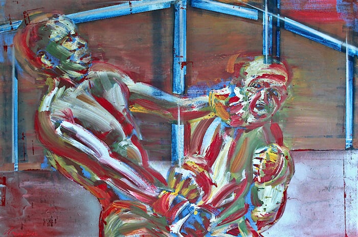 img 5058.mma serie (i. adesanya x y. romero)   akryl, olej, spray, plátno, 180 x 120 cm, 2022