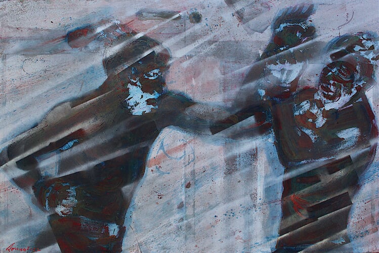 mma serie (j.d. procházka x d. reyes)   akryl, olej, spray, plátno, 180 x 120 cm, 2022