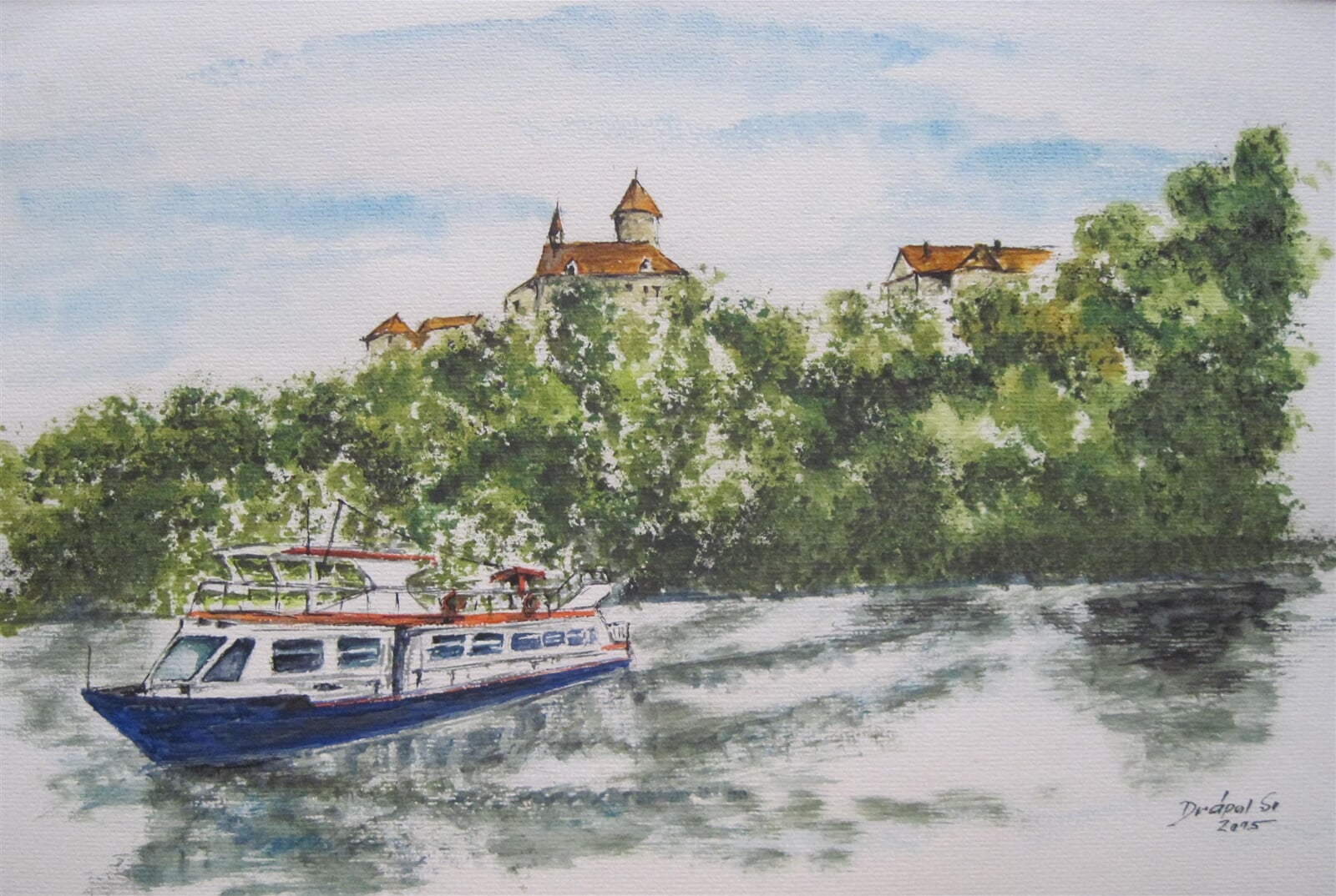 Svatopluk Drápal: Brno přehrada, hrad Veveří, 40 × 50 cm