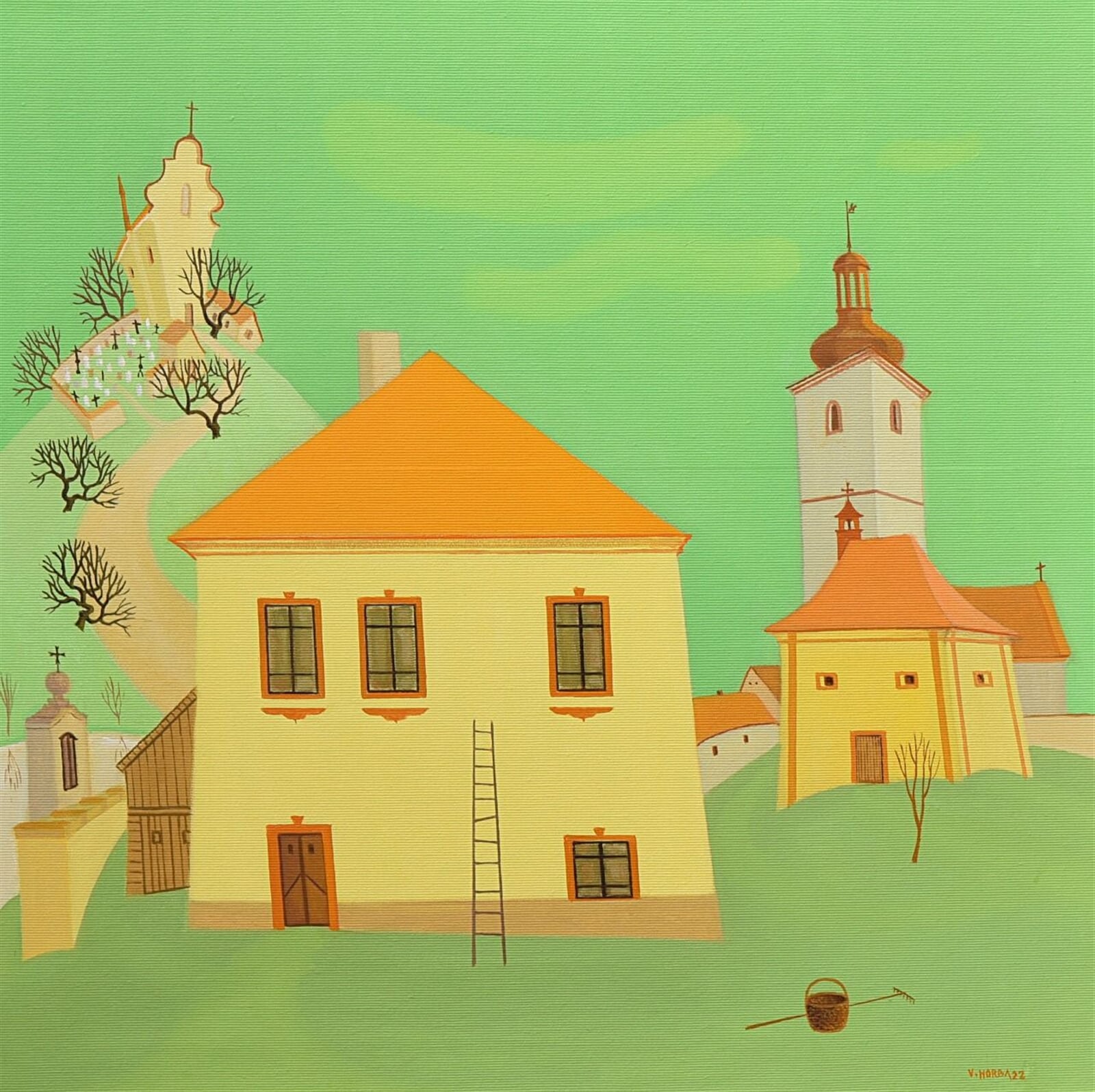 Valentin Horba: Jaro na faře, 50 × 50 cm