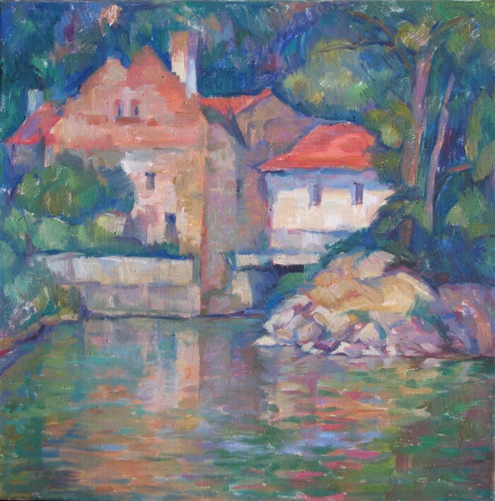 motiv z města sázava, 40x40, olejomalba