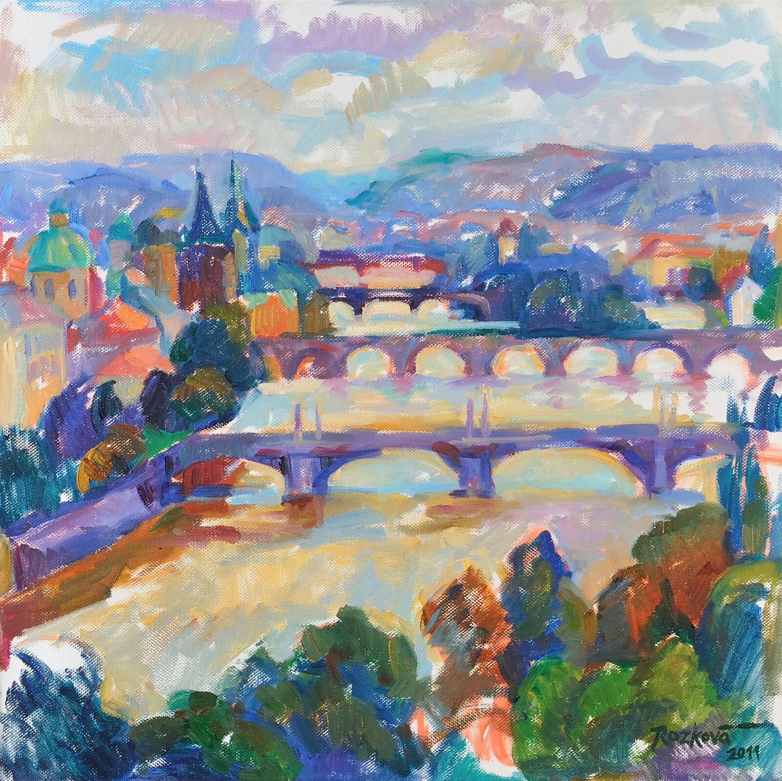 Jana Rozková: Praha z Letné, 40 × 40 cm