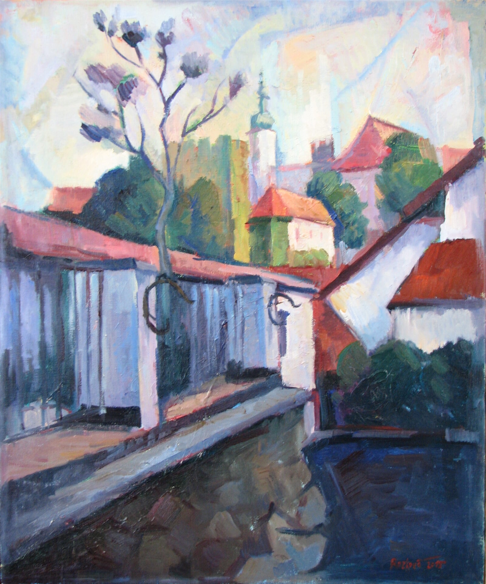 Jana Rozková: Terasa Café Bárta v Mikulově, 60 × 50 cm