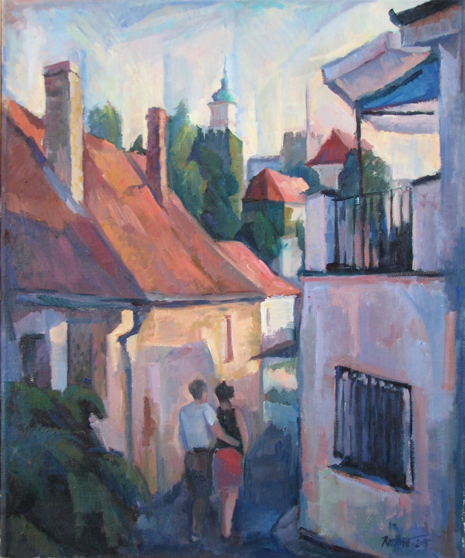 Jana Rozková: Ulička ke kavárně Mikulov, 60 × 50 cm