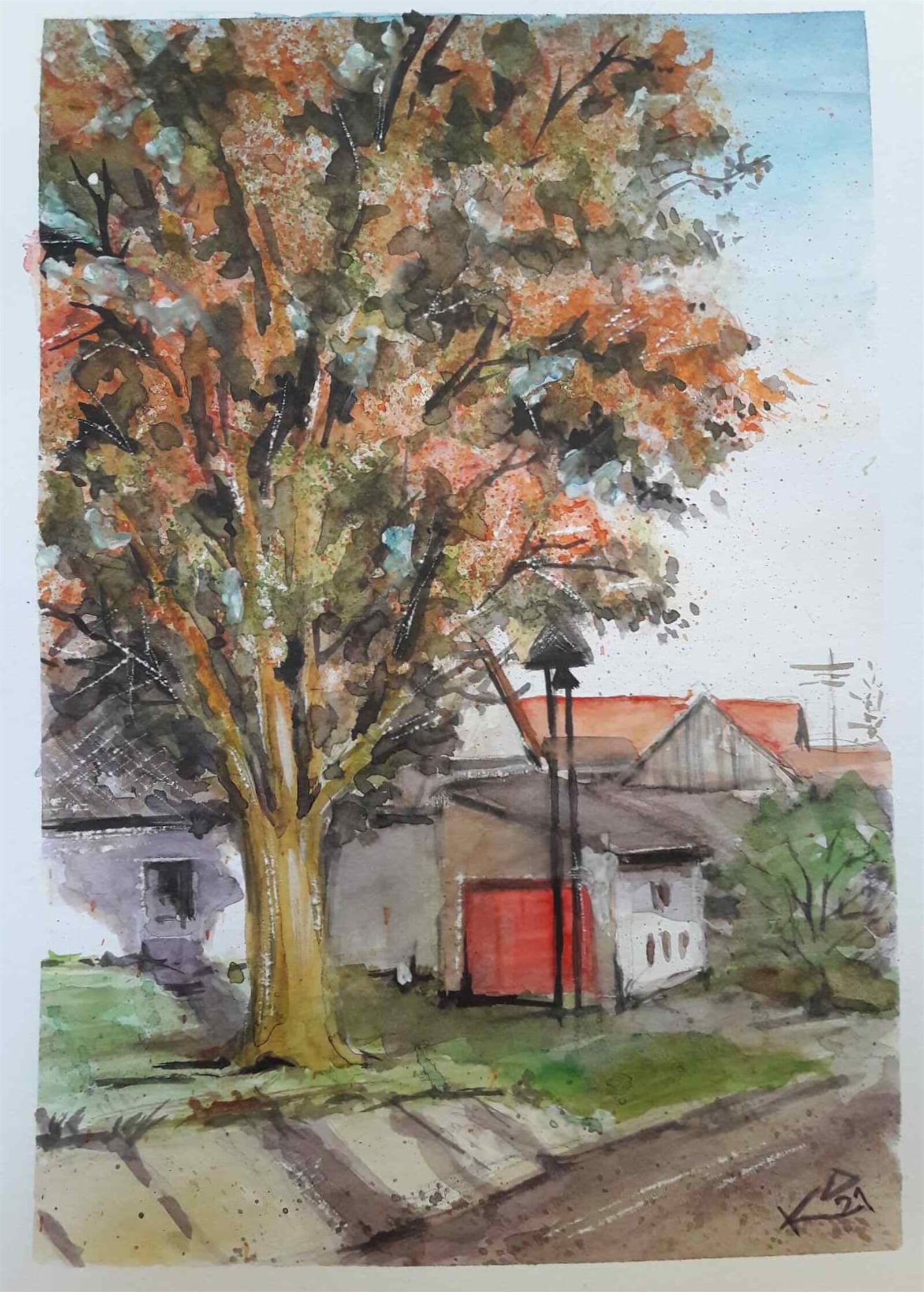 Josef Kubát: Zvonička v Keřkově, 30 × 20 cm