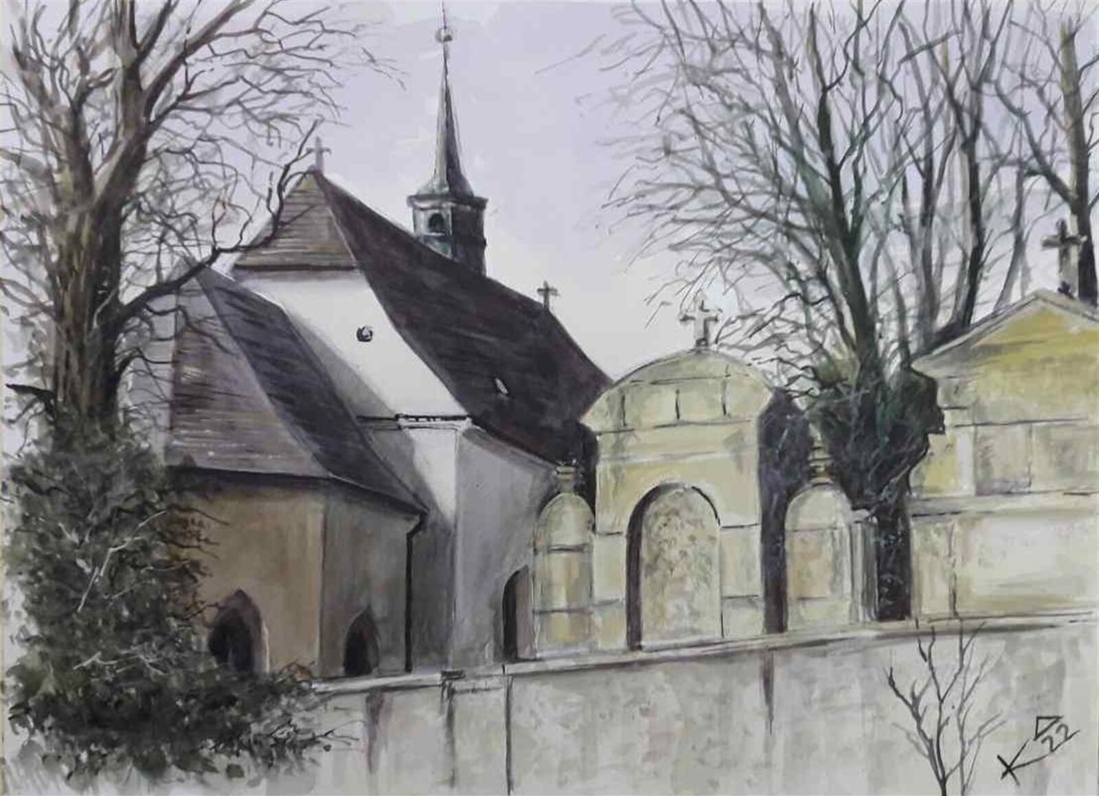 Josef Kubát: Kostel sv. Vojtěcha v Havlíčkově Brodě, 30 × 40 cm