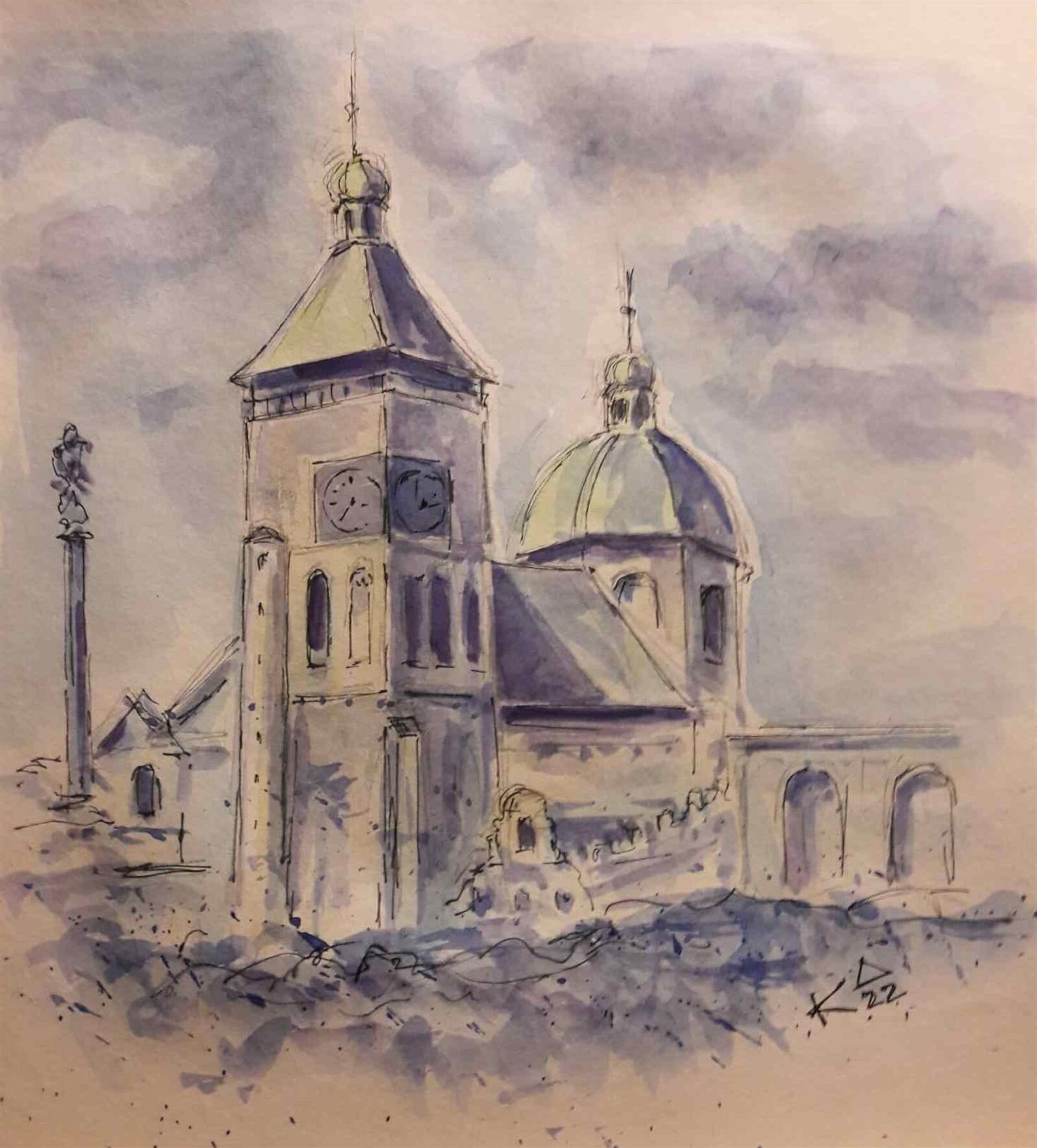 Josef Kubát: Kostel Nanebevzetí Panny Marie v Havlíčkově Brodě, 25 × 18 cm
