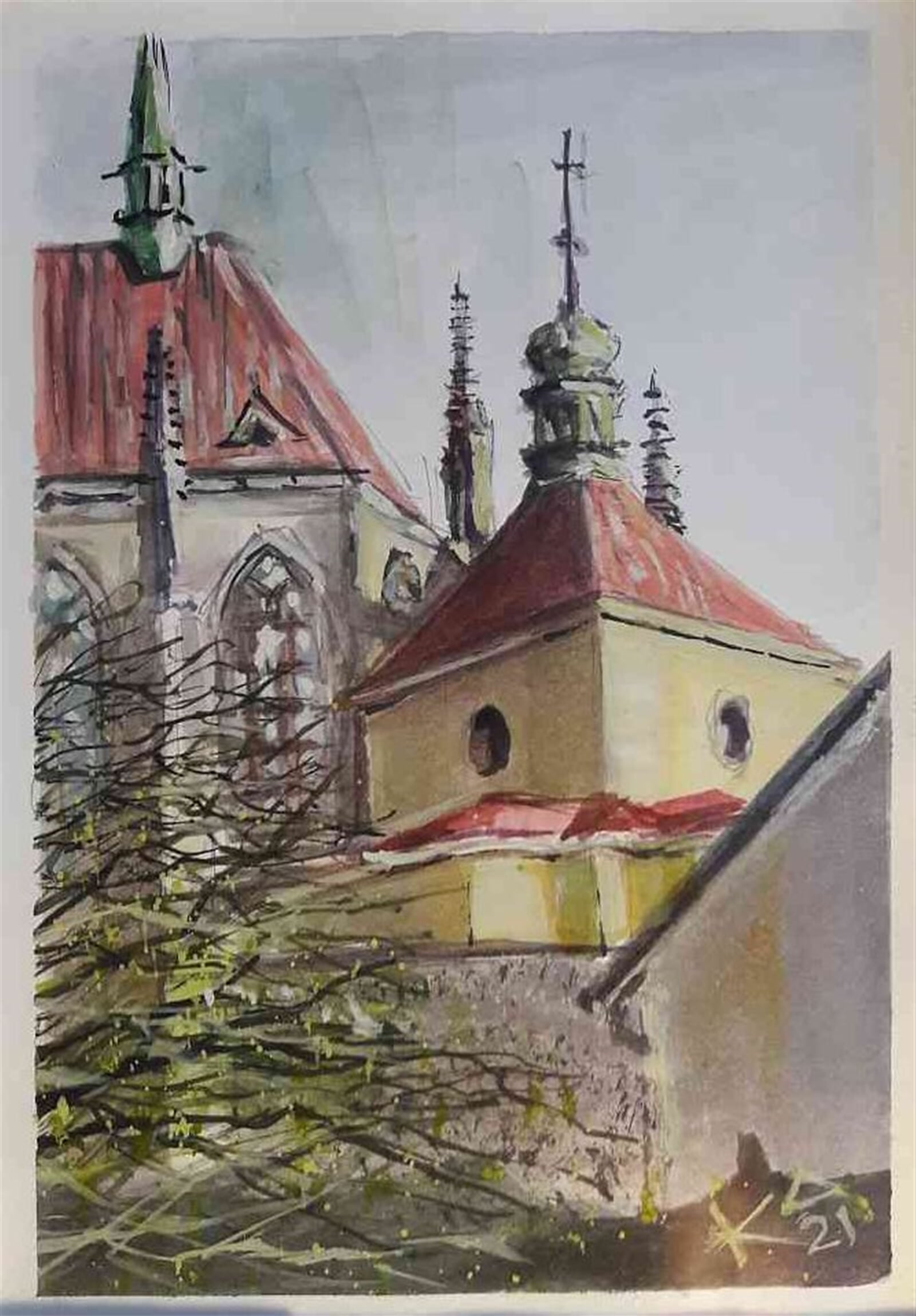 Josef Kubát: Kaple u kostela sv. Bartoloměje v Kolíně, 21 × 15 cm
