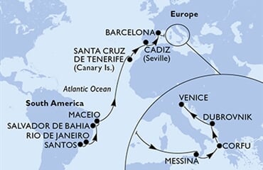 MSC Lirica - Brazílie, Španělsko, Itálie, Řecko, Chorvatsko (Santos)