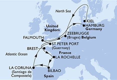MSC Fantasia - Německo, Belgie, Francie, Španělsko, Velká Británie (z Kielu)