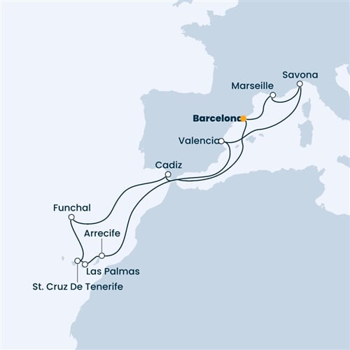 Trasa plavby CFI-BCN14A08