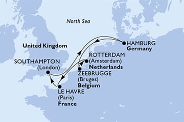 MSC Euribia - Velká Británie, Německo, Belgie, Nizozemí, Francie (ze Southamptonu)