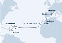 Costa Pacifica - Dominikán.rep., Panenské o. (britské), Nizozemské Antily, Španělsko, Francie (z La Romana)