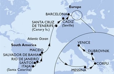 MSC Lirica - Brazílie, Španělsko, Itálie, Řecko, Chorvatsko (Itajaí)