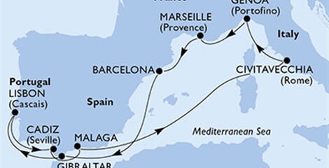 MSC Poesia - Španělsko, Gibraltar, Portugalsko, Itálie, Francie (z Barcelony)