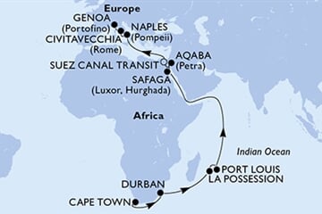 MSC Splendida - Jihoafrická r., Réunion, Mauritius, Egypt, Jordánsko, ... (Kapské město)
