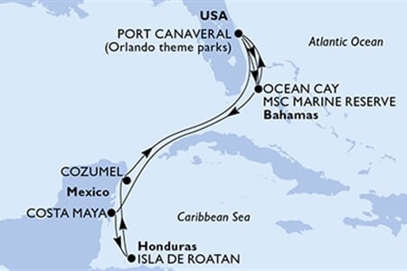MSC Seaside - USA, Bahamy, Mexiko, Honduras (z Port Canaveralu)