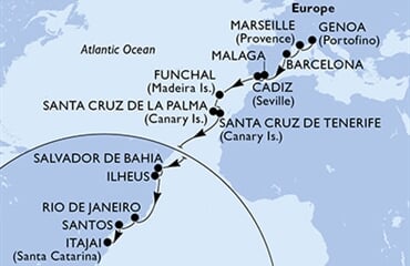 MSC Lirica - Itálie, Francie, Španělsko, Portugalsko, Brazílie (z Janova)