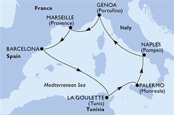 MSC Grandiosa - Tunisko, Itálie, Francie, Španělsko (La Goulette)