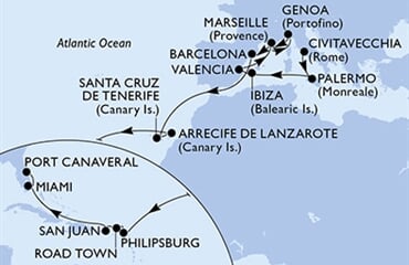 MSC Seashore - Itálie, Španělsko, Francie, Nizozemské Antily, Panenské o. (britské), ... (z Civitavecchie)