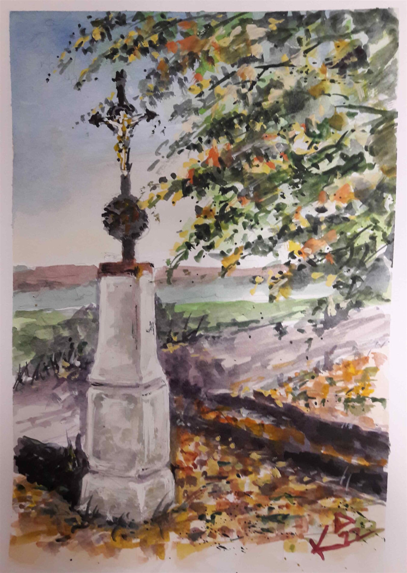 Josef Kubát: Boží muka v Bohdanči u Zbraslavic, 30 × 21 cm