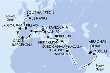 MSC Virtuosa - Velká Británie, Francie, Španělsko, Itálie, Řecko, ... (ze Southamptonu)