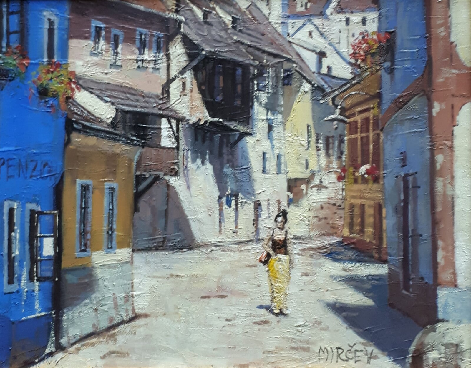 Petr Mirčev: Dáma v uličce Krumlov, 30 × 40 cm
