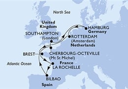 MSC Euribia - Velká Británie, Německo, Nizozemí, Francie, Španělsko (ze Southamptonu)