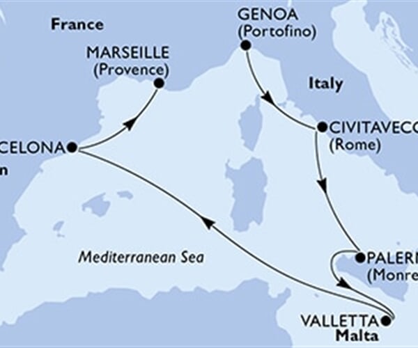 MSC Grandiosa - Itálie, Malta, Španělsko, Francie (z Janova)