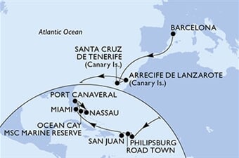 MSC Seashore - Španělsko, Nizozemské Antily, Panenské o. (britské), Portoriko, USA, ... (z Barcelony)