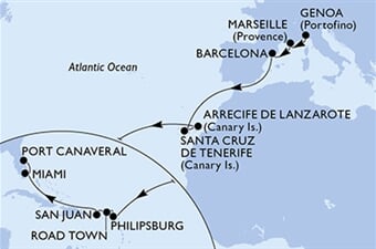 MSC Seashore - Itálie, Francie, Španělsko, Nizozemské Antily, Panenské o. (britské), ... (z Janova)