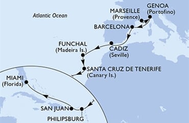MSC Divina - Francie, Itálie, Španělsko, Portugalsko, Nizozemské Antily, ... (z Marseille)