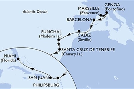 MSC Divina - Francie, Itálie, Španělsko, Portugalsko, Nizozemské Antily, ... (z Marseille)
