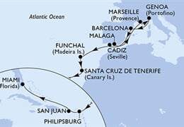 MSC Divina - Španělsko, Francie, Itálie, Portugalsko, Nizozemské Antily, ... (z Malagy)