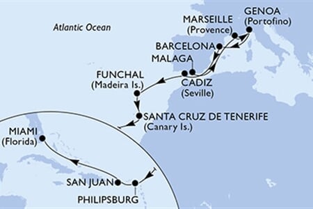 MSC Divina - Španělsko, Francie, Itálie, Portugalsko, Nizozemské Antily, ... (z Malagy)