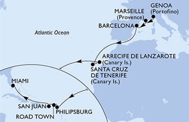 MSC Seashore - Itálie, Francie, Španělsko, Nizozemské Antily, Panenské o. (britské), ... (z Janova)